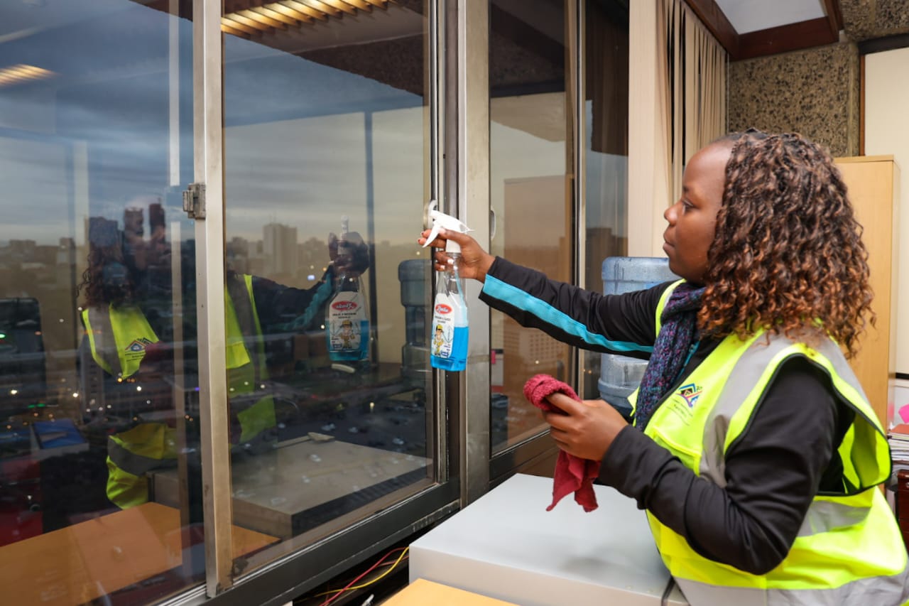 Agricultural fumigation in progress at a farm storage facility